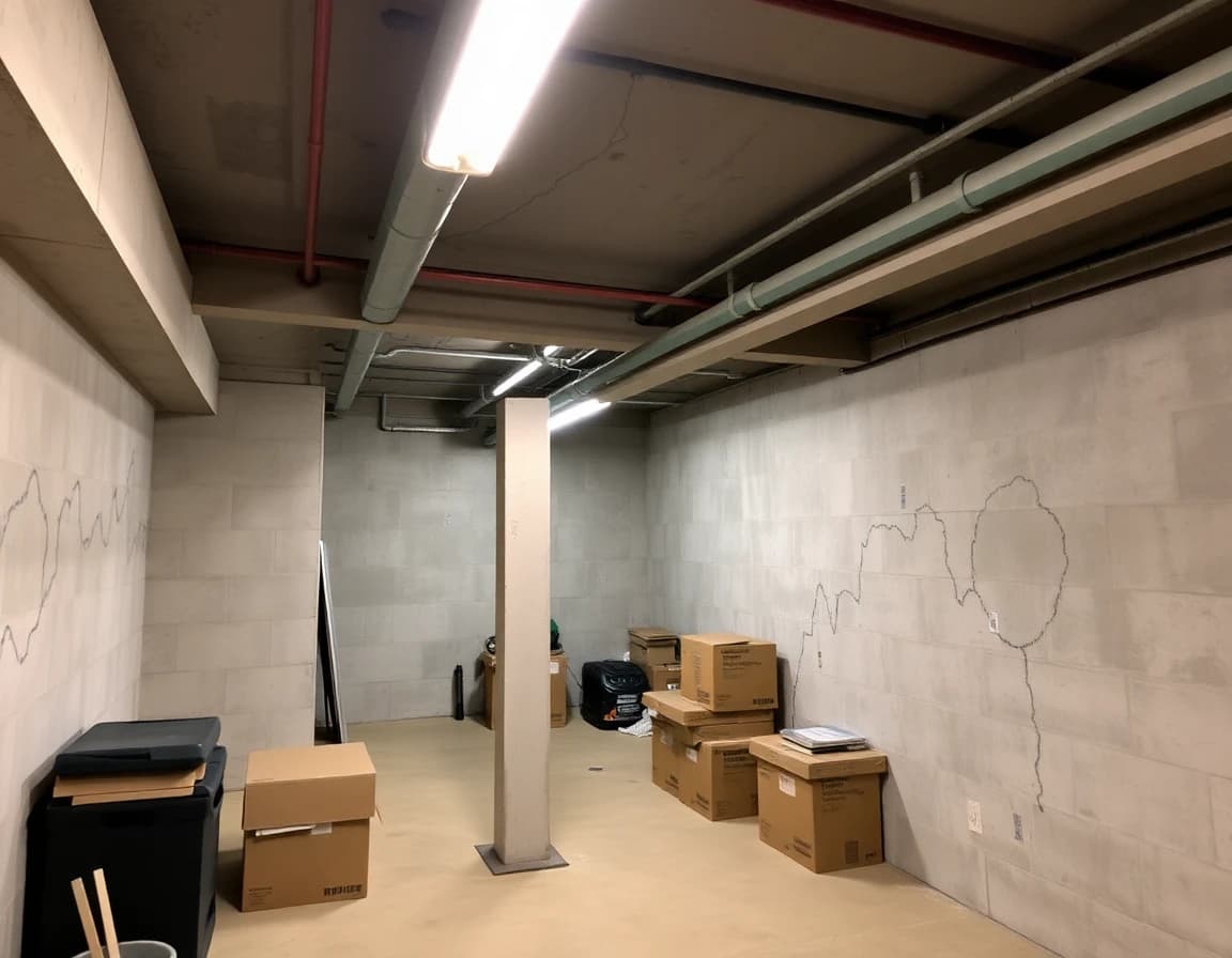 Basement before DecorAI transformation - unfinished concrete space