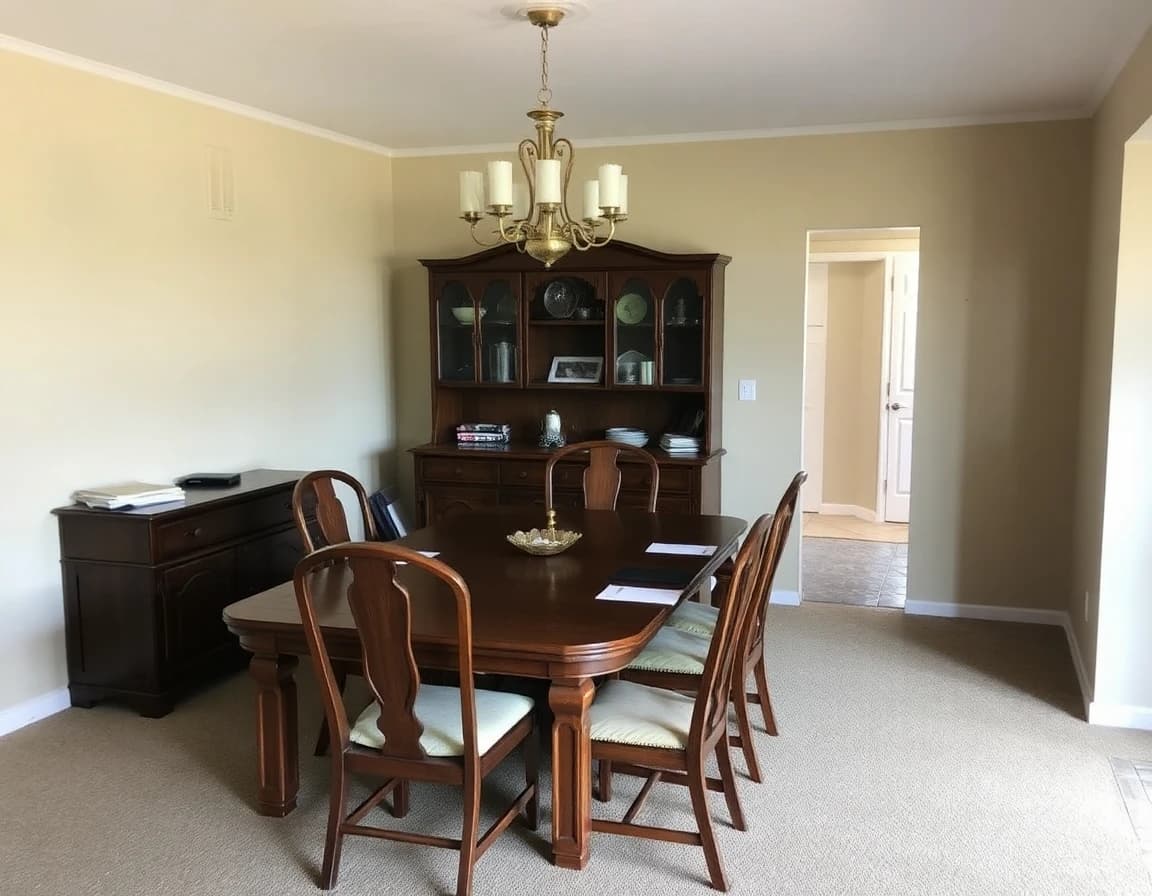 Dining room before DecorAI transformation - old furniture and dated decor