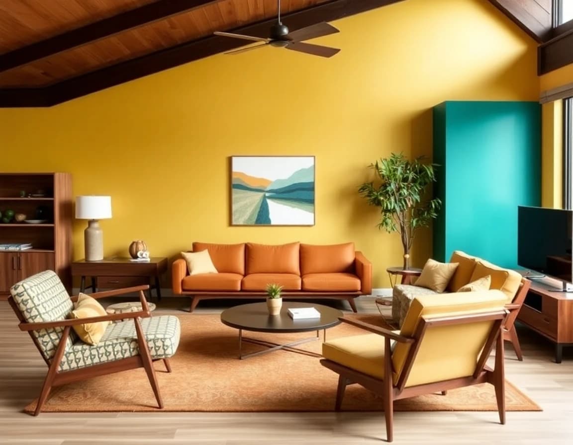 Mid-Century Modern interior design style - example room transformation by DecorAI